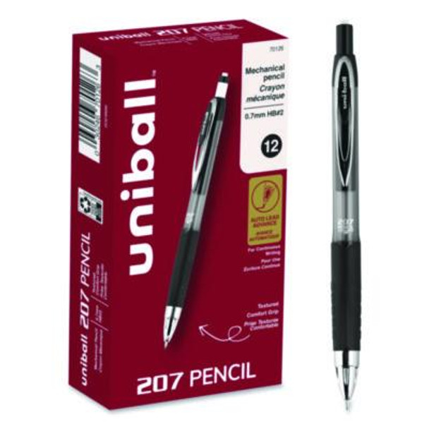 207 Mechanical Pencil, 0.7 Mm, Hb (#2), Black Lead, Black Barrel, Dozen
