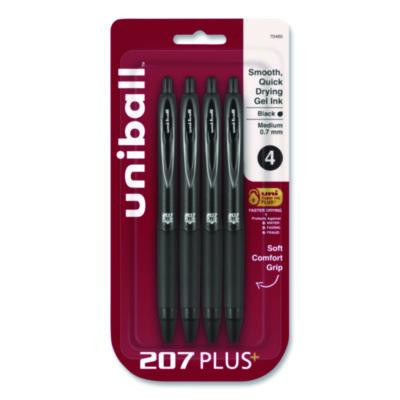 207 Plus+ Gel Pen, Retractable, Medium 0.7 Mm, Black Ink, Black Barrel, 4/Pack