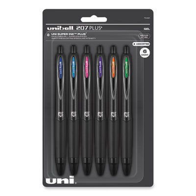 207 Plus+ Gel Pen, Retractable, Medium 0.7 Mm, Assorted Inspirational Ink Colors, Black Barrel, 6/Pack