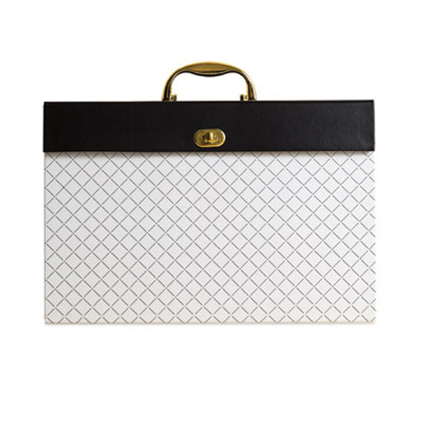 Expanding File Box, 5.25" Expansion, 19 Sections, Twist-Lock Latch Closure, 2/5-Cut Tabs, Letter Size, White/Black/Gold