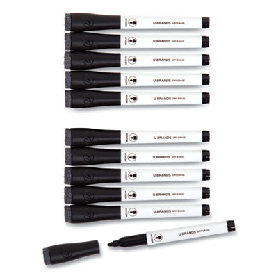 Medium Point Low-Odor Dry-Erase Markers With Erasers, Medium Bullet Tip, Black, Dozen