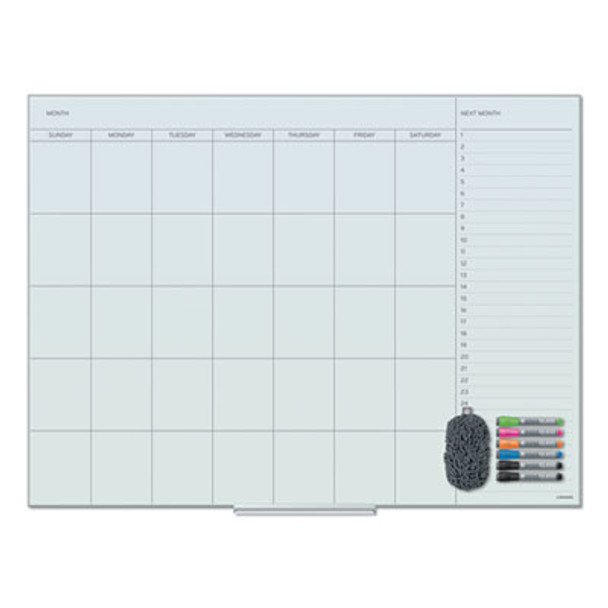Floating Glass Dry Erase Calendar, Monthly Planning/Scheduling, 48" x 36" (Actual Size: 47" x 35"), White Surface