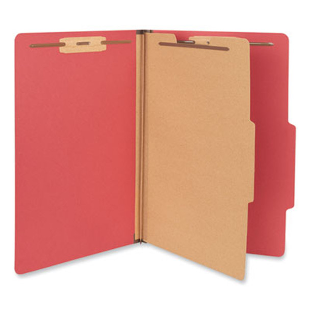 Pressboard Classification Folders, 2/5-Cut Tab, Expands 2", 1 Divider, 4 Fasteners, Legal Size, Ruby Red, 10/Box