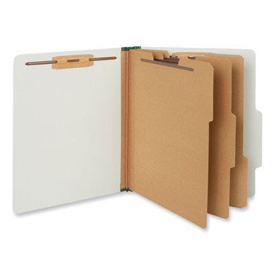Pressboard Classification Folders, 2/5 Tab: Right Of Center, Expands 3", 3 Dividers, 8 Fasteners, Letter Size, Gray, 10/Box
