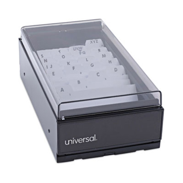 Business Card File, Holds 600 2 X 3.5 Cards, 4.25 X 8.25 X 2.5, Metal/Plastic, Black