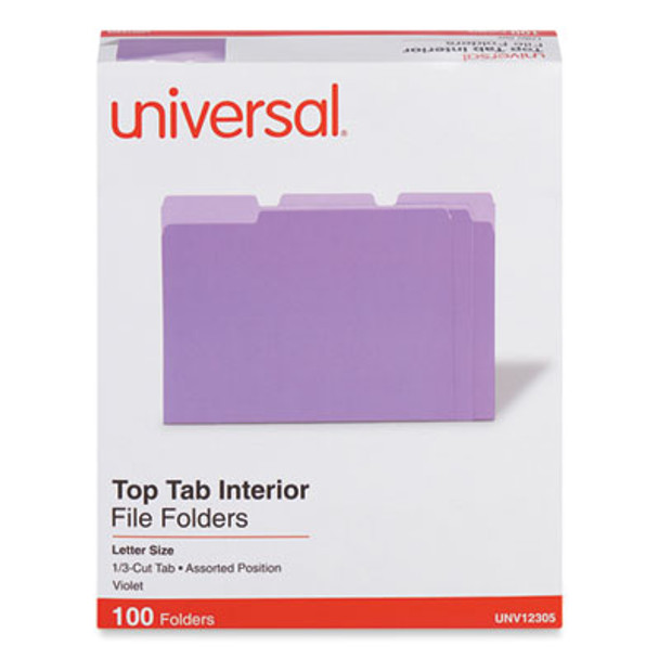 Interior File Folders, 1/3-Cut Tabs: Assorted, Letter Size, 11-Pt Stock, Violet, 100/Box