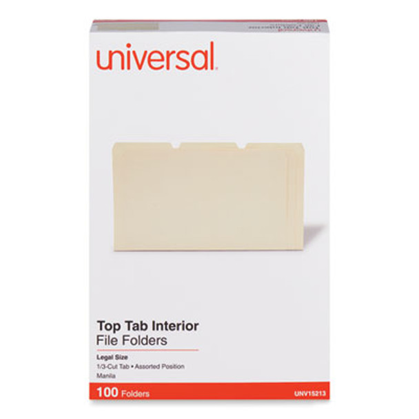 Interior File Folders, 1/3-Cut Tabs: Assorted, Legal Size, 9.5-Pt Manila, 100/Box