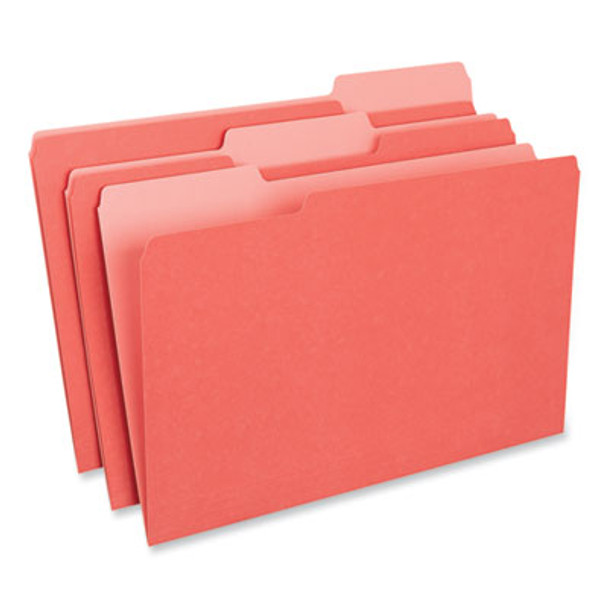 Interior File Folders, 1/3-Cut Tabs: Assorted, Legal Size, 11-Pt Stock, Red, 100/Box