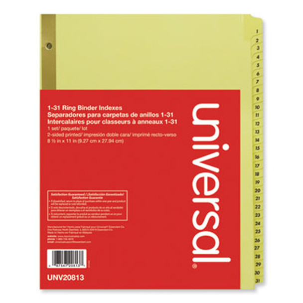 Deluxe Preprinted Plastic Coated Tab Dividers With Black Printing, 31-Tab, 1 To 31, 11 X 8.5, Buff, 1 Set