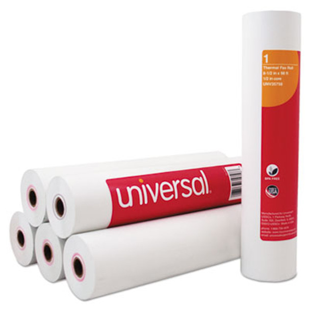 Direct Thermal Printing Fax Paper Rolls, 0.5" Core, 8.5" x 98 Ft, White, 6/Pack