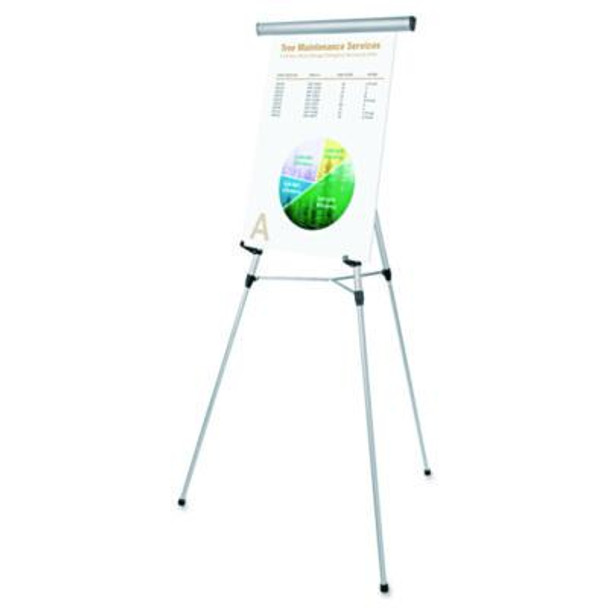 3-Leg Telescoping Easel With Pad Retainer, 34" To 64" Tall, Metal, Silver, Supports Up To 25 Lb