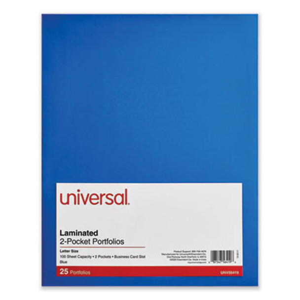 Laminated Two-Pocket Folder, Accommodates (100) 11 x 8.5 Sheets, Blue, 25/Box