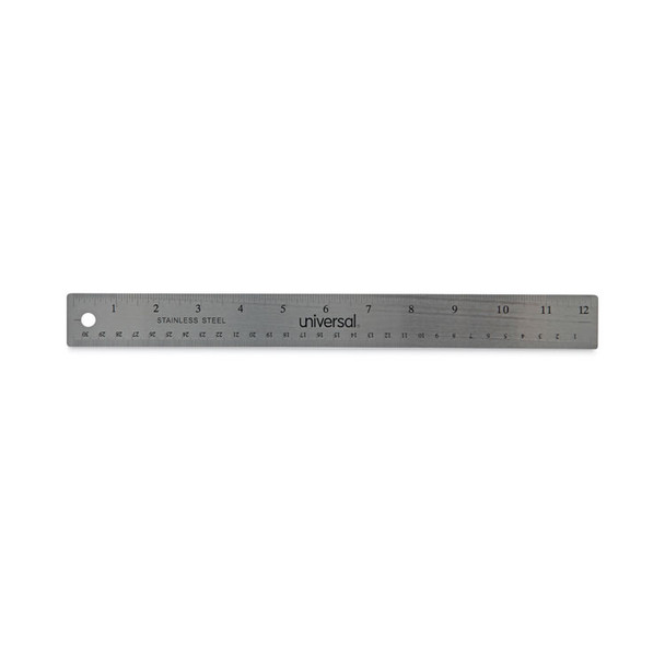 Stainless Steel Ruler With Cork Back And Hanging Hole, Standard/Metric, 12" Long