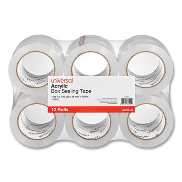 Deluxe General-Purpose Acrylic Box Sealing Tape, 3" Core, 1.88" x 109 Yds, Clear, 12/Pack