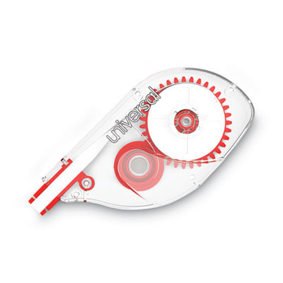 Side-Application Correction Tape, Non-Refillable, 0.2" x 32.83 Ft, White Tape, Clear/Red Dispenser, 10/Pack