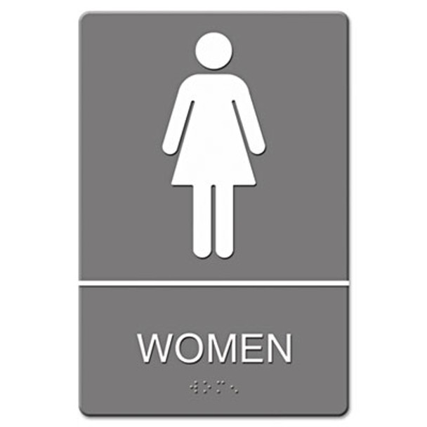 Ada Sign, Women Restroom Symbol W/Tactile Graphic, Molded Plastic, 6 X 9, Gray