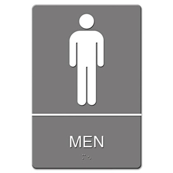 Ada Sign, Men Restroom Symbol W/Tactile Graphic, Molded Plastic, 6 X 9, Gray