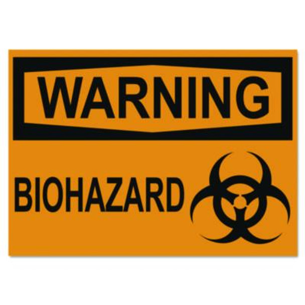 Osha Safety Signs, Warning Biohazard, Orange/Black, 10 X 14