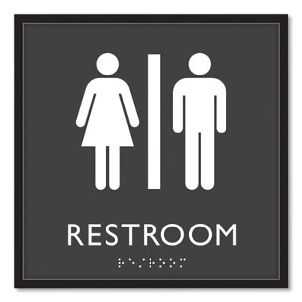 Ada Sign, Unisex Restroom, Plastic, 8 x 8, Clear/White