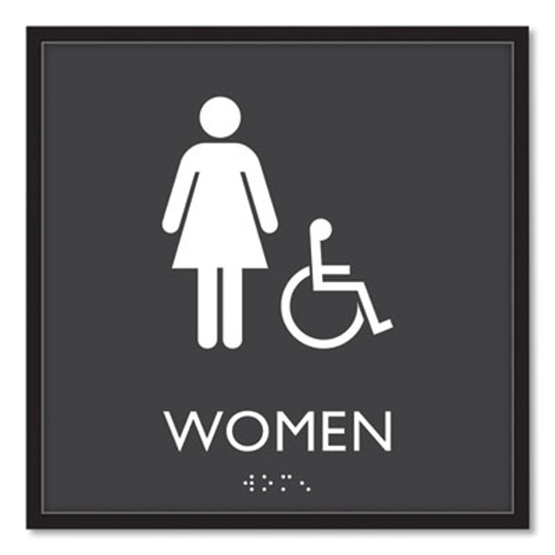 Ada Sign, Women Accessible, Plastic, 8 x8, Clear/White