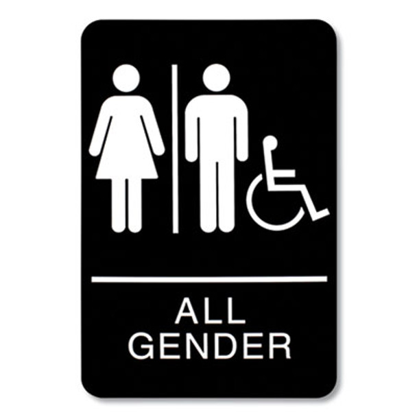 Ada Sign, All Gender/Wheelchair Accessible Tactile Symbol, Plastic, 6 X 9, Black/White