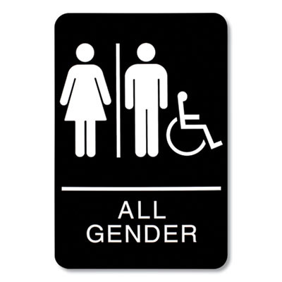 Ada Sign, All Gender/Wheelchair Accessible Tactile Symbol, Plastic, 6 X 9, Black/White