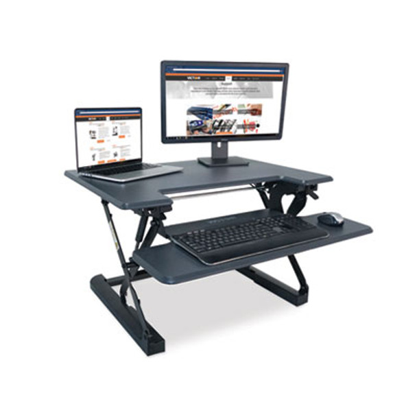 High Rise Height Adjustable Standing Desk With Keyboard Tray, 31" X 31.25" X 5.25" To 20", Gray/Black