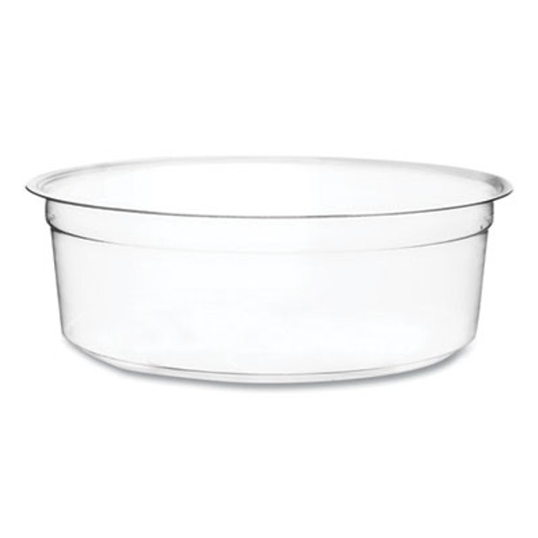 Round Deli Pots, Compostable, 8 Oz, 4.6" Diameter x 1.5" h, Clear, Plastic, 500/Carton