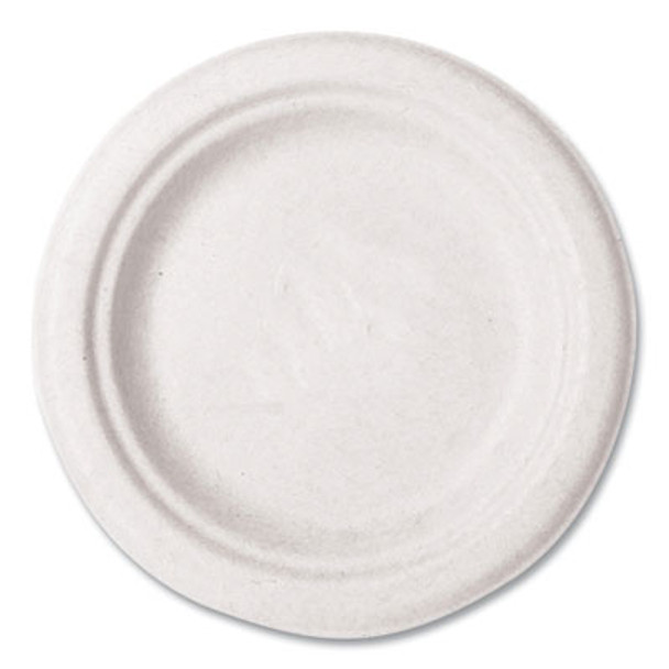 Molded Fiber Tableware, Compostable, Plate, Sugarcane, 6" Dia, White, 1,000/Carton