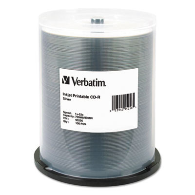 Cd-R Printable Recordable Disc, 700 Mb/80 Min, 52x, Spindle, Silver, 100/Pack