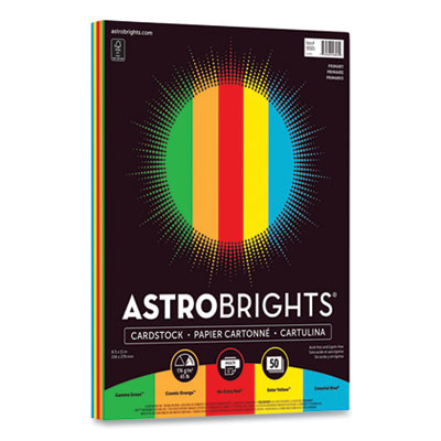 Color Cardstock, 65 Lb Cover Weight, 8.5 x 11, Assorted Primary Colors, 50/Pack