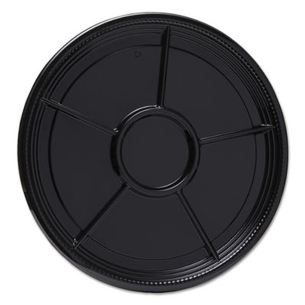 Caterline Casuals Thermoformed Platters, 6 Compartments, 16" Diameter, Black, Plastic, 25/Carton