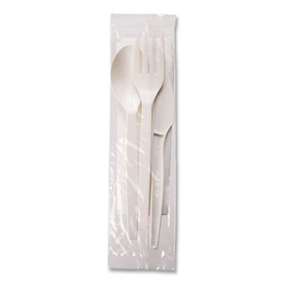 Ecosense Renewable Psm Wrapped Cutlery Kit, Fork/Knife/Napkin/Spoon, Plastic, White, 250/Carton