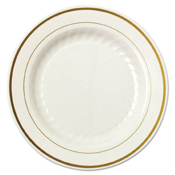 Masterpiece Plastic Plates, 6" Dia, Ivory/Gold, 10/Pack, 15 Packs/Carton