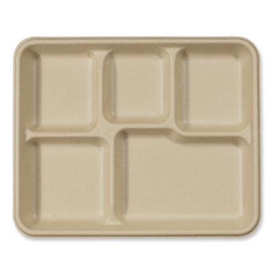 Fiber Foodservice Trays, 5 Compartments, 8.5 x 10.24 x 1.01, Natural, Paper, 400/Carton