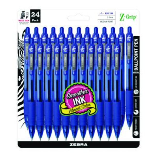Z-Grip Ballpoint Pen, Retractable, Medium 1 Mm, Blue Ink, Translucent Blue/Blue Barrel, 24/Pack