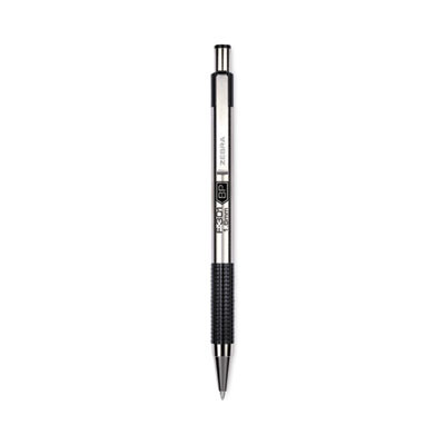 F-301 Ballpoint Pen, Retractable, Bold 1.6 Mm, Black Ink, Stainless Steel/Black Barrel, 12/Pack