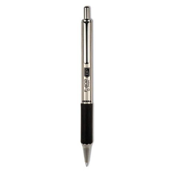F-402 Ballpoint Pen, Retractable, Fine 0.7 Mm, Black Ink, Stainless Steel/Black Barrel