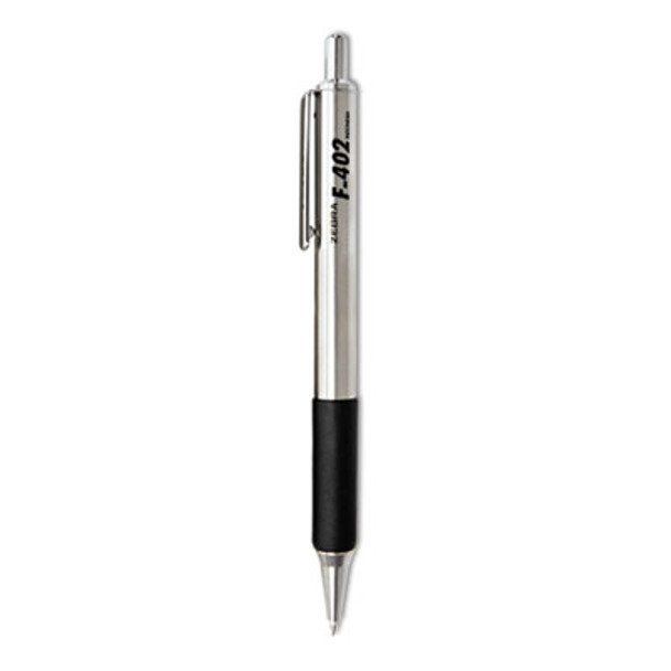 F-402 Ballpoint Pen, Retractable, Fine 0.7 Mm, Black Ink, Stainless Steel/Black Barrel, 2/Pack