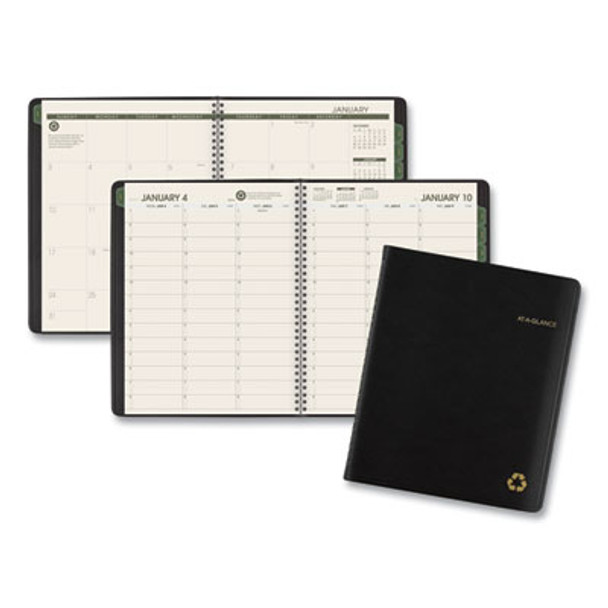 Recycled Weekly Vertical-Column Format Appointment Book, 8.75 x 7, Black Cover, 12-Month (Jan To Dec): 2026