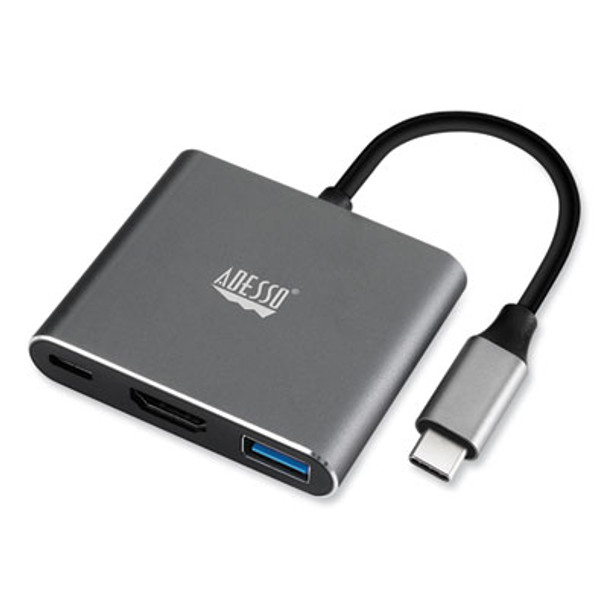 3-In-1 Usb-C Multi-Port Taa Compliant Docking Station, Hdmi, Usb-C, Usb 3 A+Pd, Black/Gray