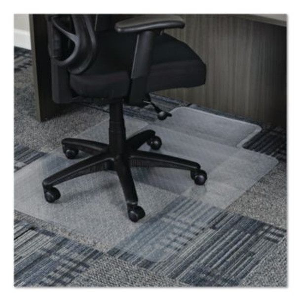 Studded Chair Mat For Flat Pile Carpeted Floors, Rectangular With Lip, Straight Edges, 36" x 48", Clear