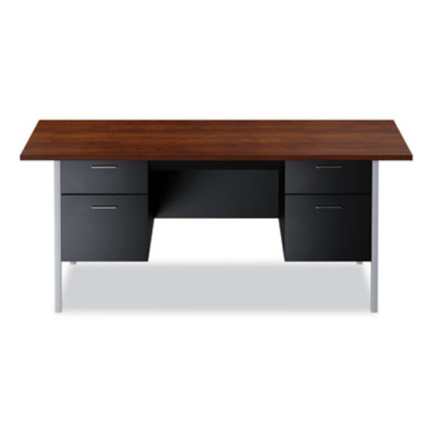 Double Pedestal Steel Desk, 72" x 36" x 29.5", Mocha/Black, Chrome-Plated Legs