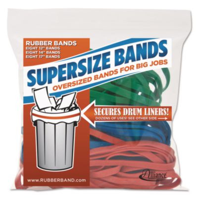 Supersize Bands, 0.25" Wide, Assorted Lengths (12", 14" And 17"), 4,060 Psi Max Elasticity, Assorted Colors, 24/Pack