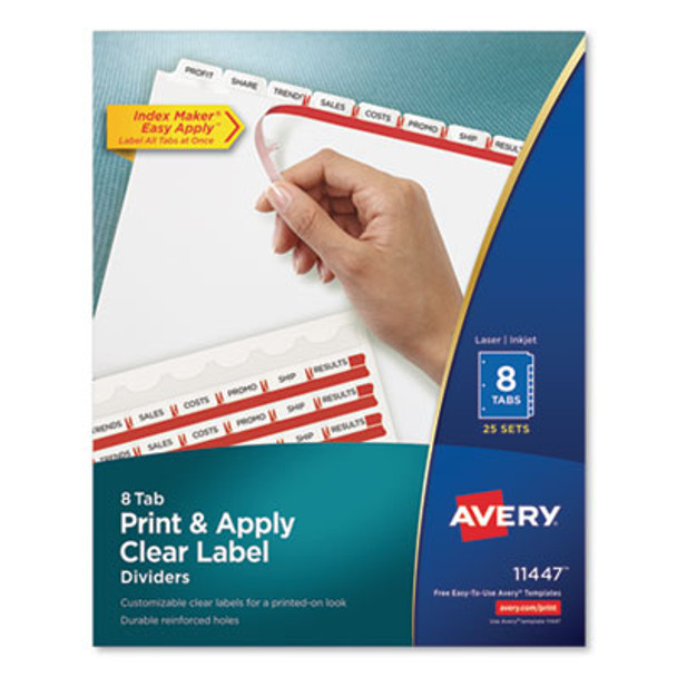 Print And Apply Index Maker Clear Label Dividers, 8-Tab, 11 x 8.5, White, 25 Sets