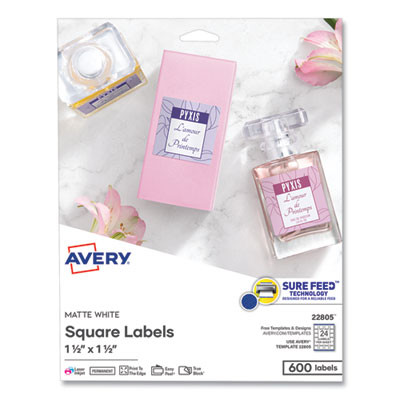 Square Labels With Sure Feed And Trueblock, 1.5 x 1.5, White, 600/Pack