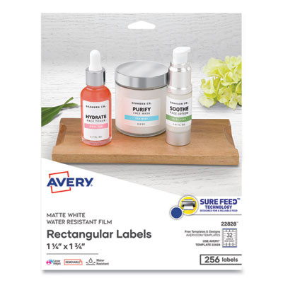 Removable Durable White Rectangle Labels w/ Sure Feed, 1.25 x 1.75, 256/Pk