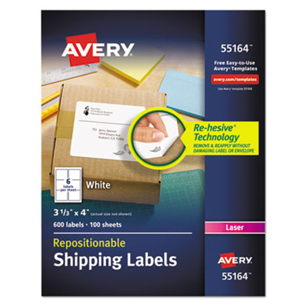 Repositionable Shipping Labels w/Surefeed, Laser, 3.33 x 4, White, 600/Box
