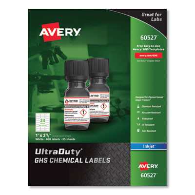 Ultraduty Ghs Chemical Waterproof And Uv Resistant Labels, 1 X 2.5, White, 24/Sheet, 25 Sheets/Pack
