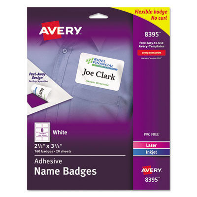 Flexible Adhesive Name Badge Labels, 3.38 X 2.33, White, 160/Pack